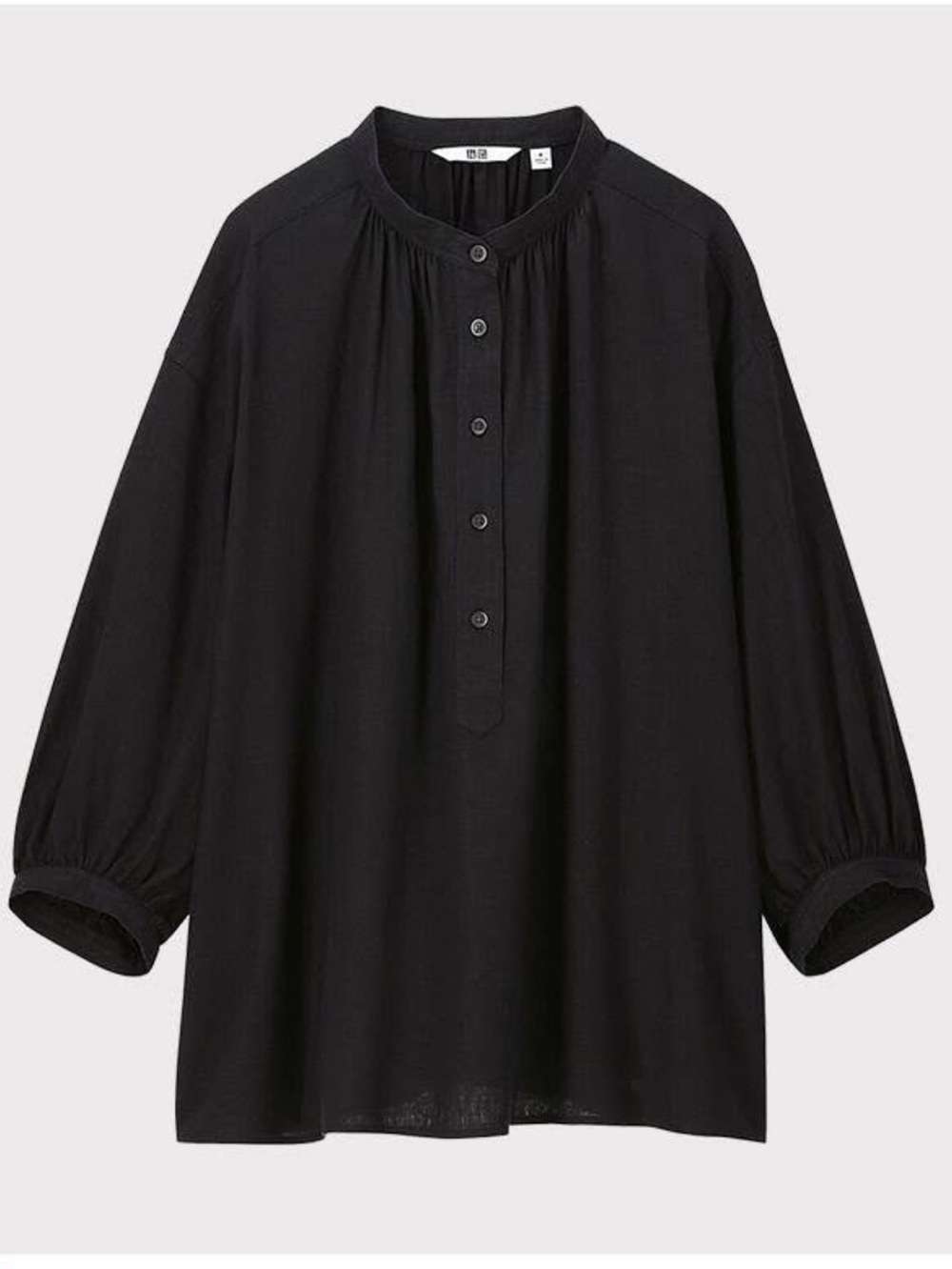 EUC Uniqlo Linen Blend 3/4 Sleeve Gathered Blouse
